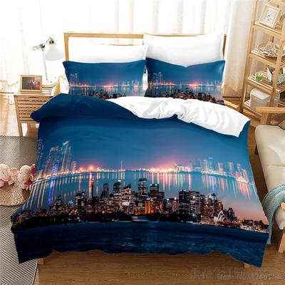 3D City Night View Print Love Child Duvet Cover Set HD Comforter Cover Bedclothes for Kids Bedding Sets Bedroom Decor
