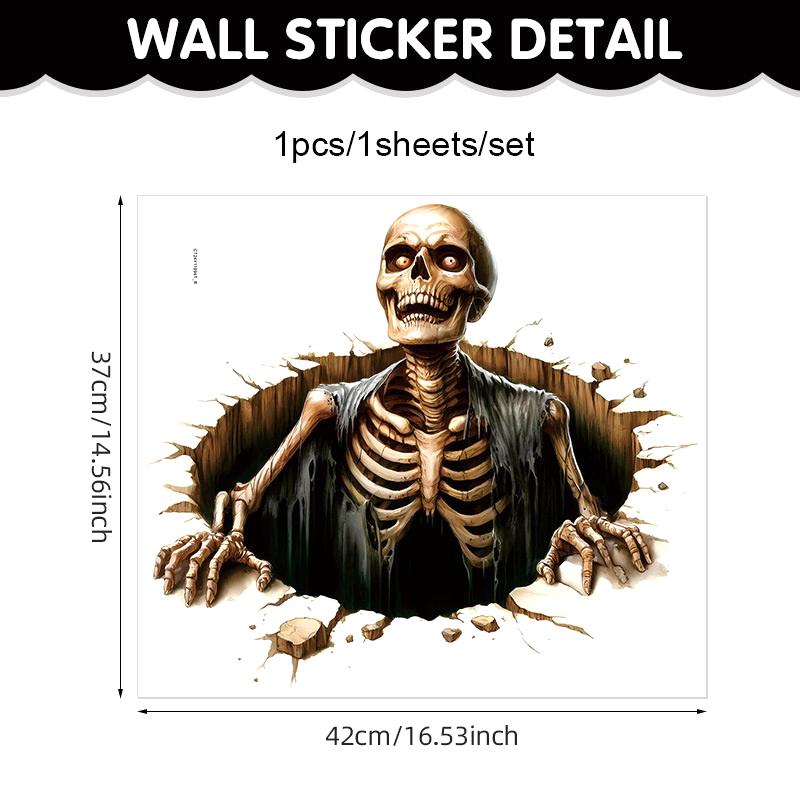 Halloween Wall Stickers 3D Effect Broken Wall Zombies Broken Wall Floor Stickers Pvc Self-Adhesive Bedroom Living Room Horror
