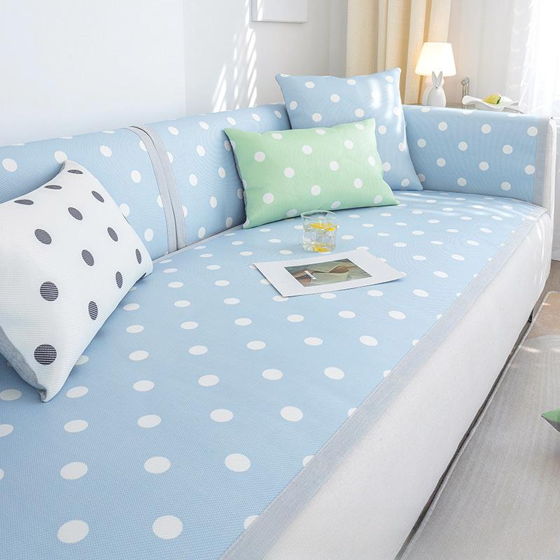 Summer Sofa Cushion Summer Mat Ice Silk Non-Slip Simple Polka Dot Cushion Fresh Summer Backrest Sofa Cover Slipcover