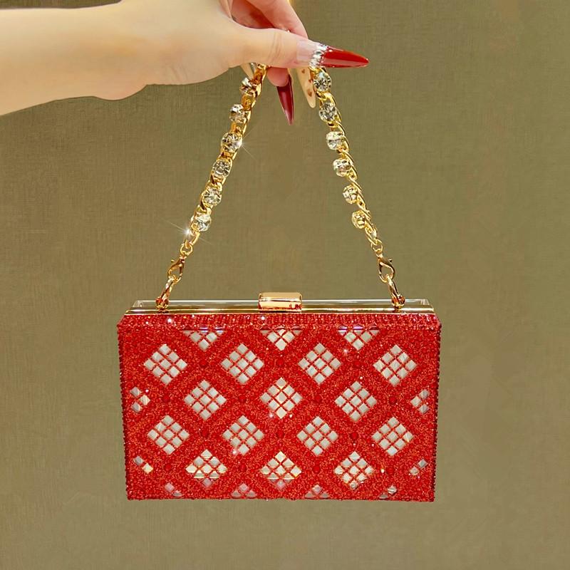 2026 Fashion Designer Women's Diamond Embedded Evening Box Bag Luxury Wedding Bride Handbag High End Party Dress Crossbody Bag