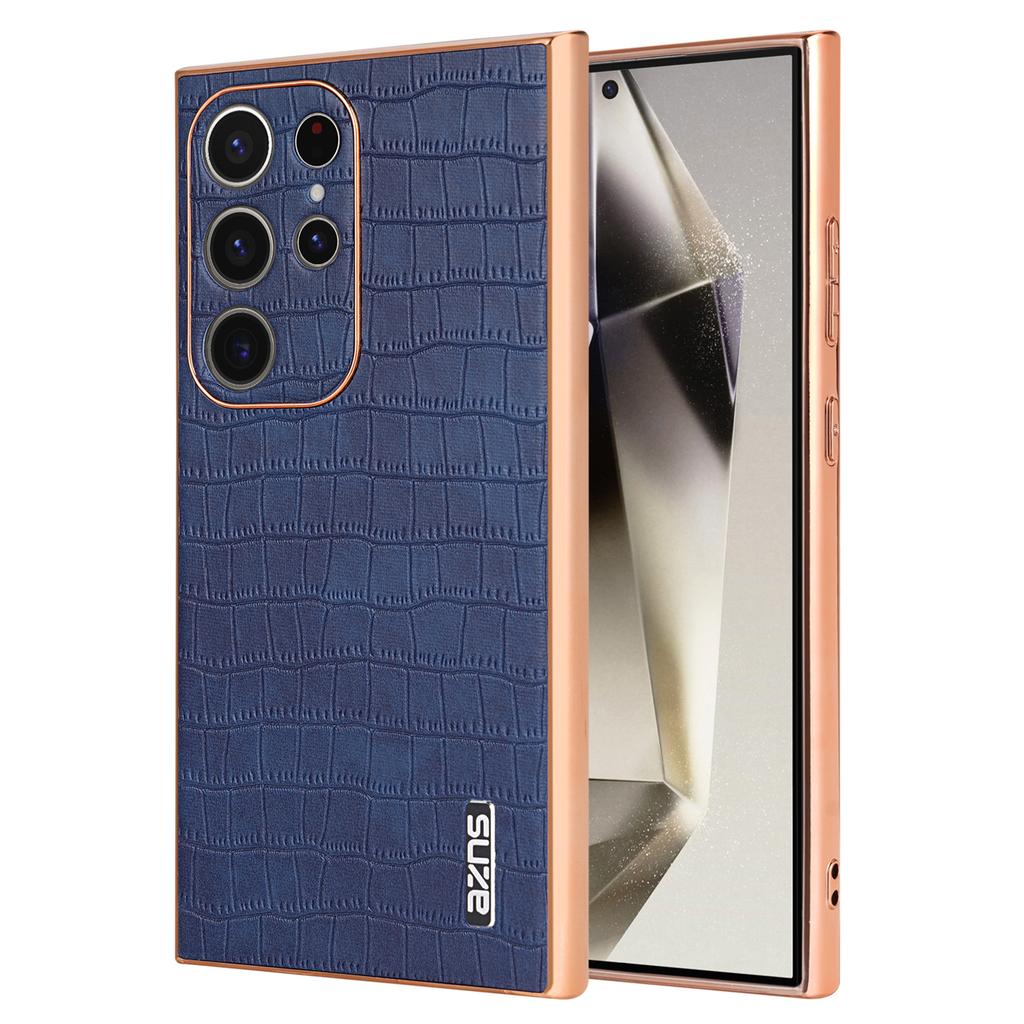 AZNS For Samsung Galaxy S23 Ultra Case Electroplated Crocodile Texture Leather+TPU Phone Cover