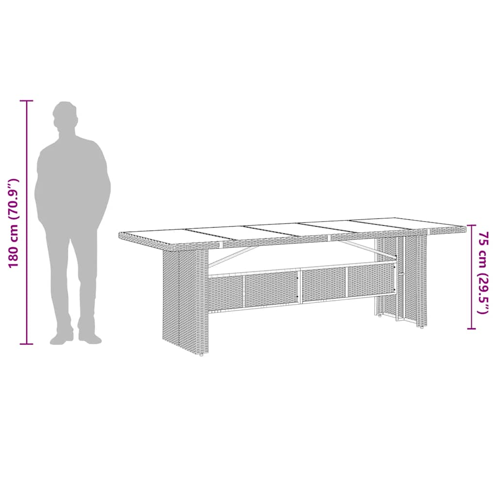 Garden Table with Glass Top Black 240 X 90 X 75 Cm Poly Rattan