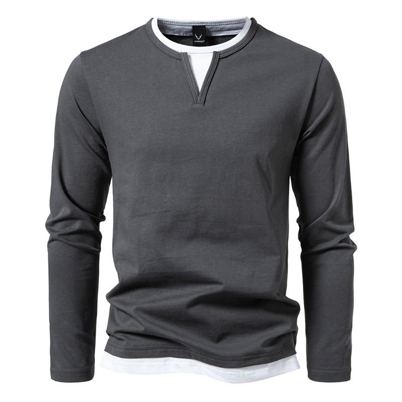 Men’s Plus Size Layered V-Neck Long Sleeve T-Shirt