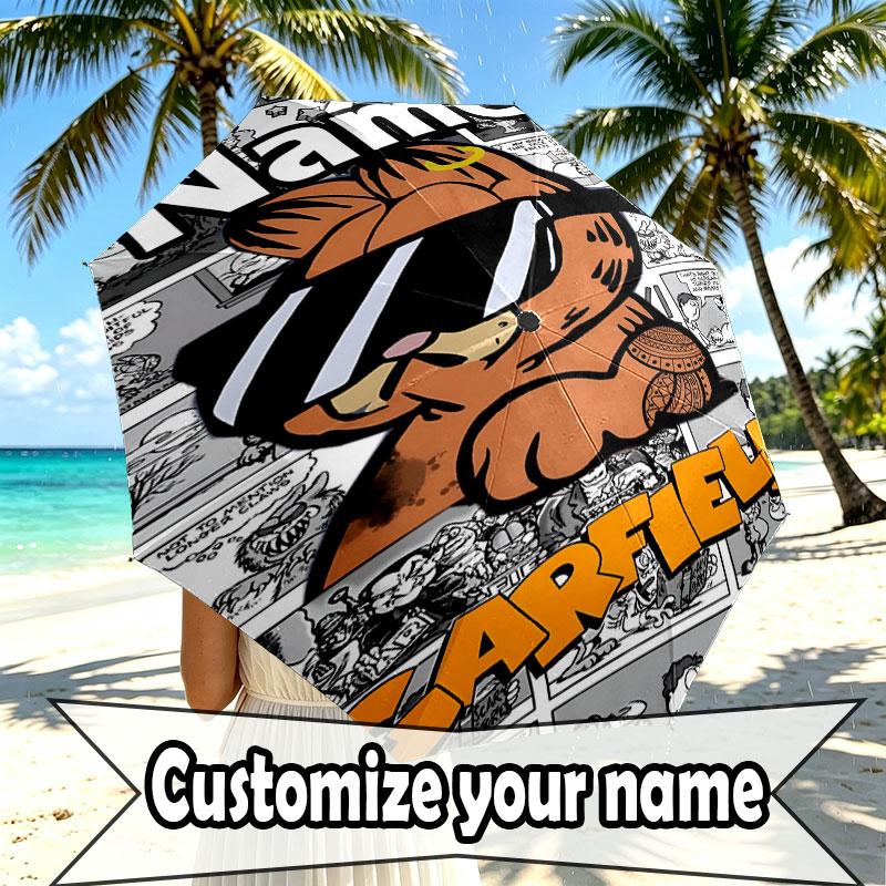 Personalisierter Garfield-Druckschirm mit individuellem Namen, Automatisches Öffnen und Schließen, Stabiler 8-Rippen-Rahmen, Für Pendeln, Camping, Wandern, Geburtstagsgeschenk
