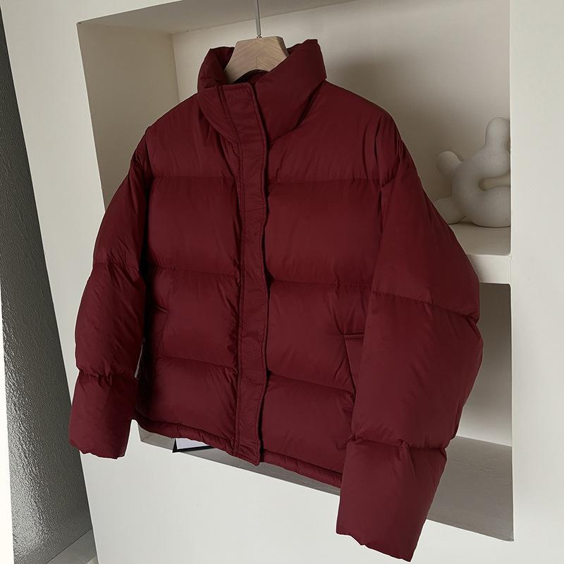 95 weiße Entendaunen hochwertige kurze Daunenjacke Damen 2024 Winter verdickte Taschenabdeckung Stehkragen lässig warme Brotjacke