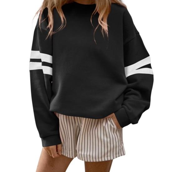 

Жіночий світшот з круглим вирізом, оверсайз, з довгим рукавом, пуловер, великі розміри, осінь, весна, повсякденний одяг S чорний