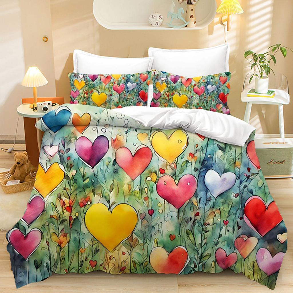3D Valentine's Day Duvet Cover 2/3 Pieces Romantic Love Bedding Set AU/DE/EU Full Size Luxury Duvet Cover Polyester Soft Couple Cover