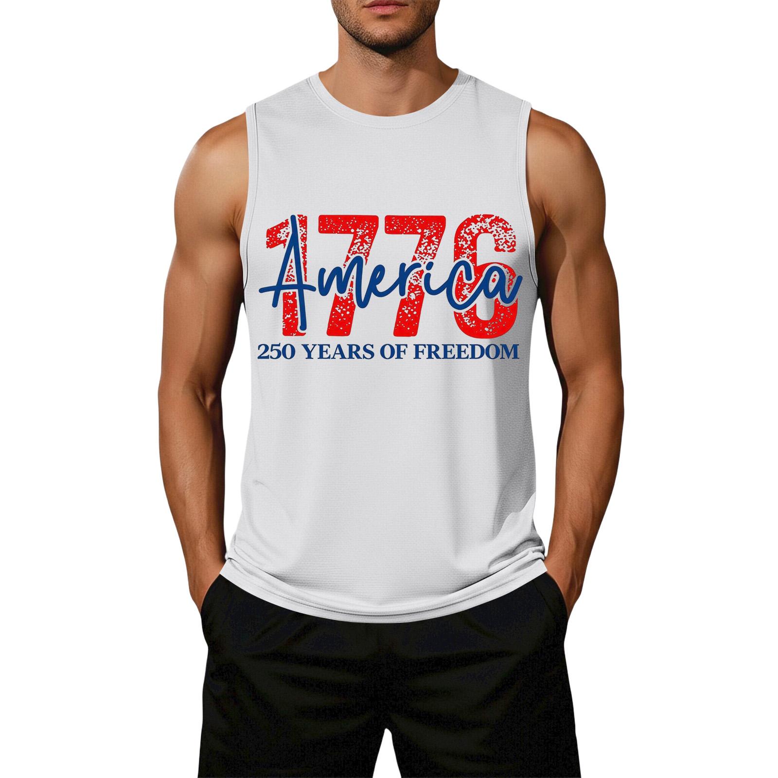 

Men s Loose Fit Sleeveless Casual Top Flag Print Semi-Quincentennial Anniversary Graphic Shirt 250 Years Commemorative Apparel America Freedom M білий