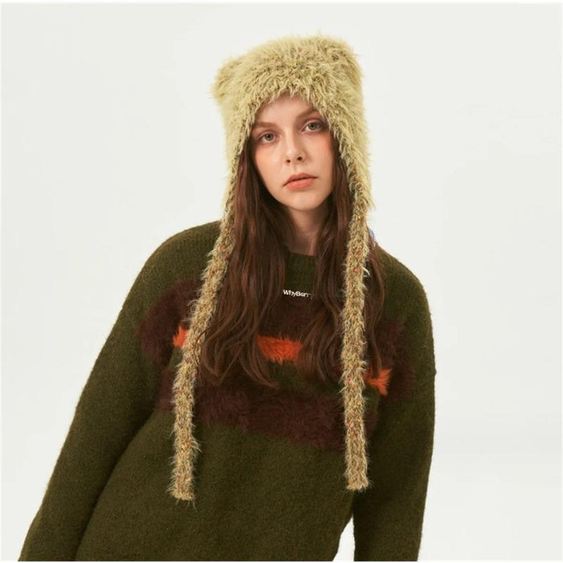 Long Strap Knitted Cap Autumn Winter Street Hip-hop All-match Ear Protection Hats Cool Personality Japanese Niche Beanie Hat