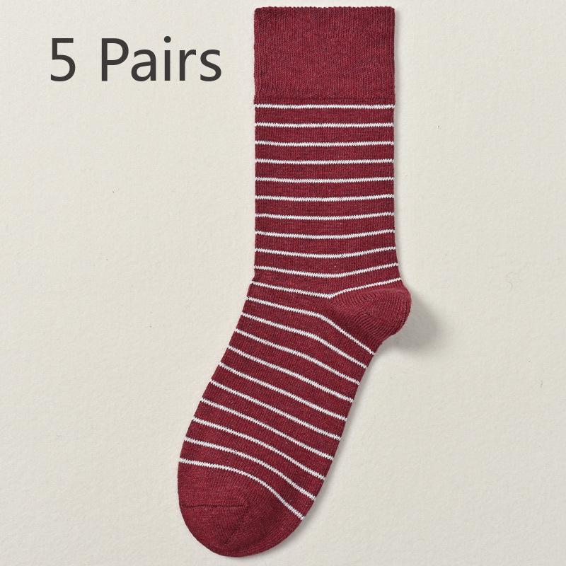 

5 пар новых мужских весенних и осенних полосатых носков из высококачественного хлопка, впитывающих пот, дышащих и дезодорирующих 5 Pairs кирпич красный