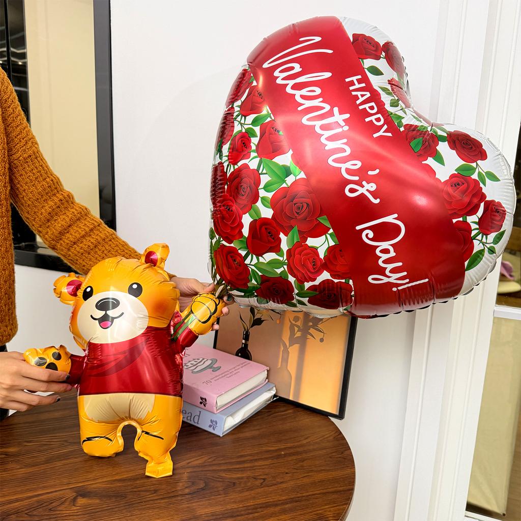 Extra Großer Stehender Bär Rosenballon Niedlicher Herzbär Aluminiumfolienballons für Romantischen Valentinstag Hochzeitsparty Dekoration