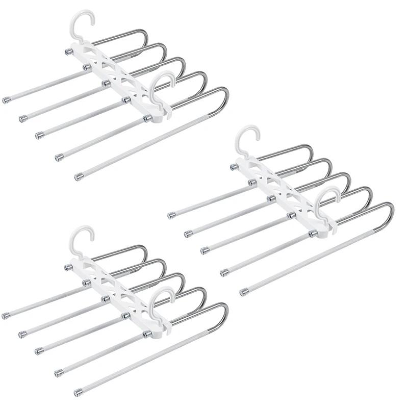 5 Layers Folding Magic Pants Hanger Stainless Steel Antislip Clothes Trousers Scarf Storage Rack Closet Wardrobe Organizers