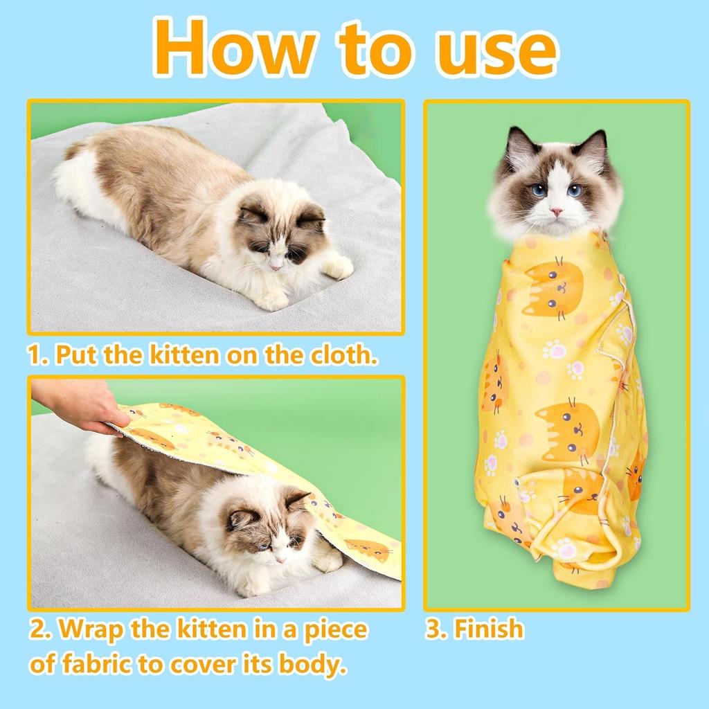 27.5 Inch Cat Grooming wrap Velcro Fabric for Cats Cat wrap for Cutting Nails Pet Grooming Adhesive Restraint Cloth for Calming Anti-Runaway Scratch