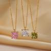 Minimalist Stainless Steel Metal Colorful Square Zircon Pendant Necklace Gold Plated Daily Waterproof Jewelry