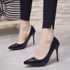 2024 High-Grade Round-Toe PU Summer Heels, Korean Style, 10cm, Black with Red Sole - Women's Fashion