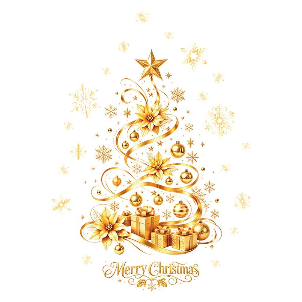 Large Christmas Tree Window Sticker Golden Snowflake Electrostatic Sticker Bedrooms
