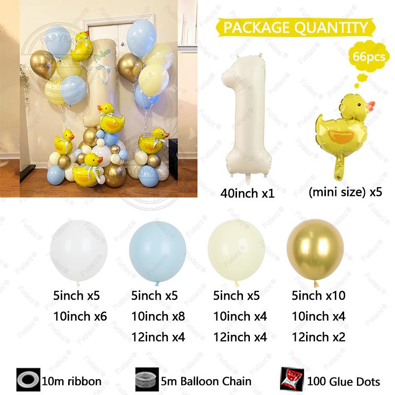 

66Pcs Mini Duck Balloon Arch Garland Kit 40inch Cream Color Number Blue Latex Balloons For Boy Girl Birthday Party Decorations As The Picture