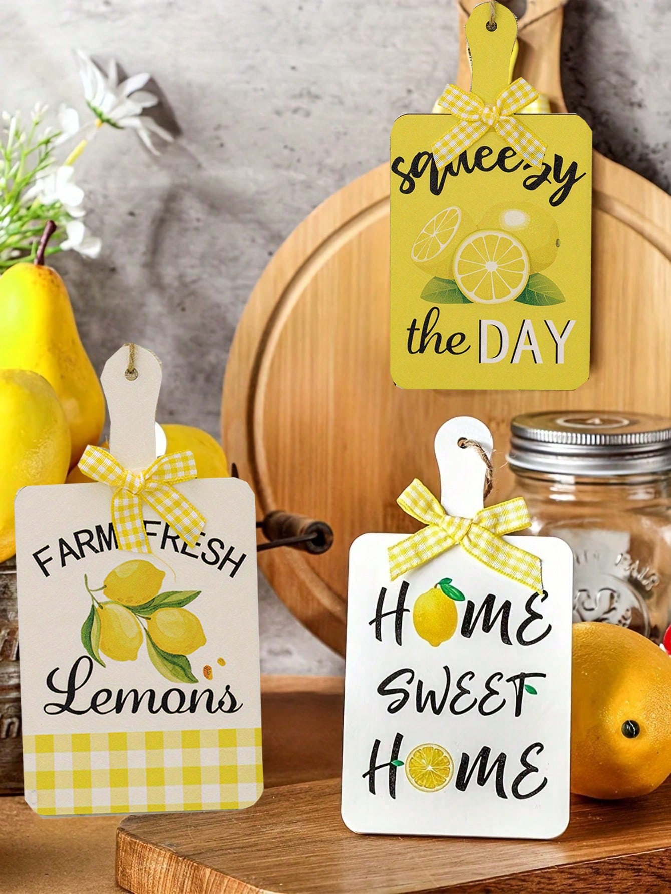 

3pcs Lemon Theme Wooden Hanging Decorations Summer Party Fruit Lemon Listing Wooden Crafts Kitchen Decorations S