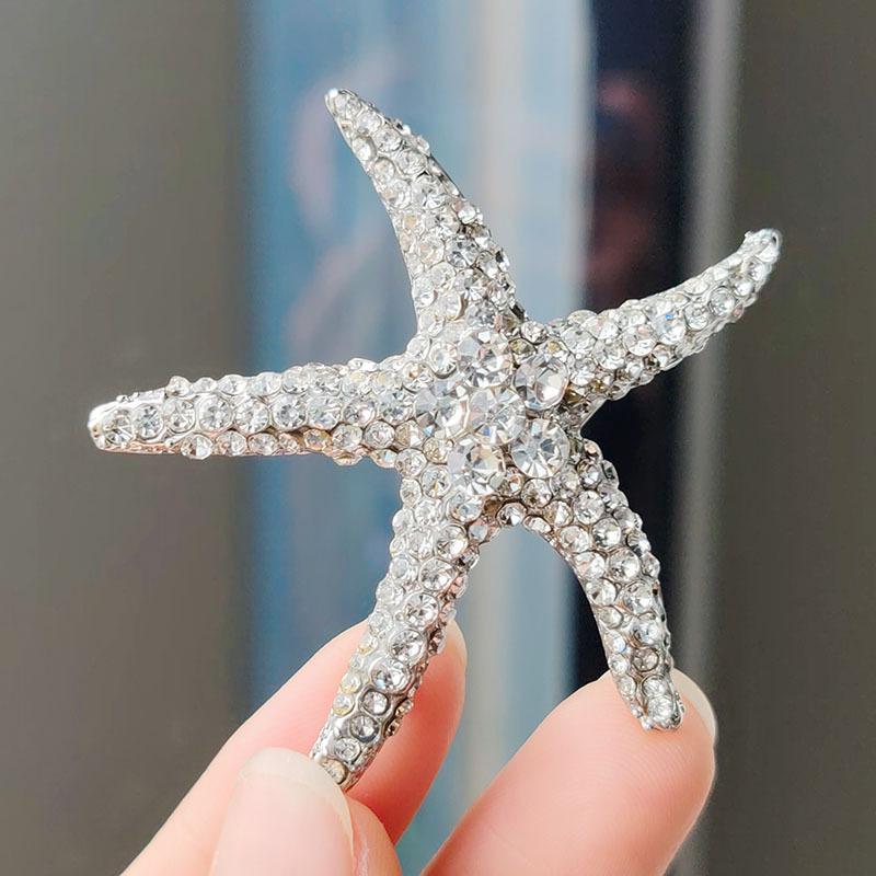 Trendy Multicolor Rhinestone Starfish Brooch 1Pcs Unisex Durable Clothing Pin for Daily Wear Party Anniversary Decoration