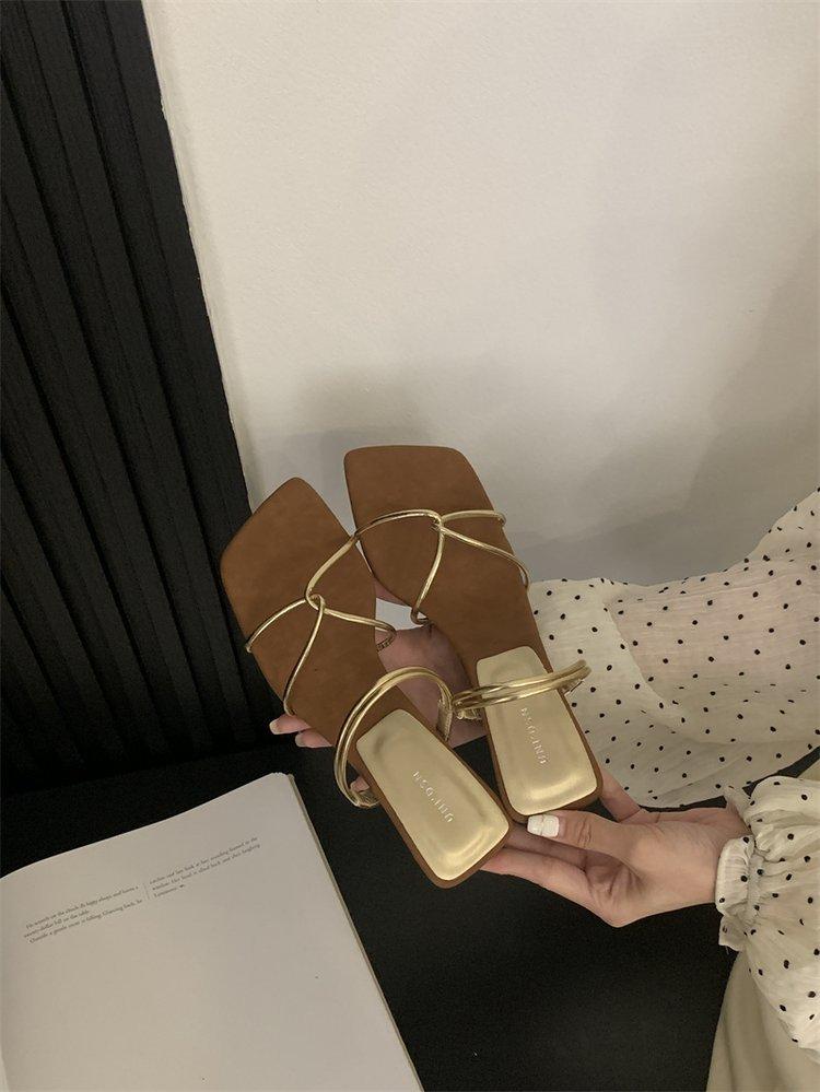 

Gold two-wear high-heeled sandals women s 2024 new cross-strap one-word high heels summer skirt wear high heels 40 золотий