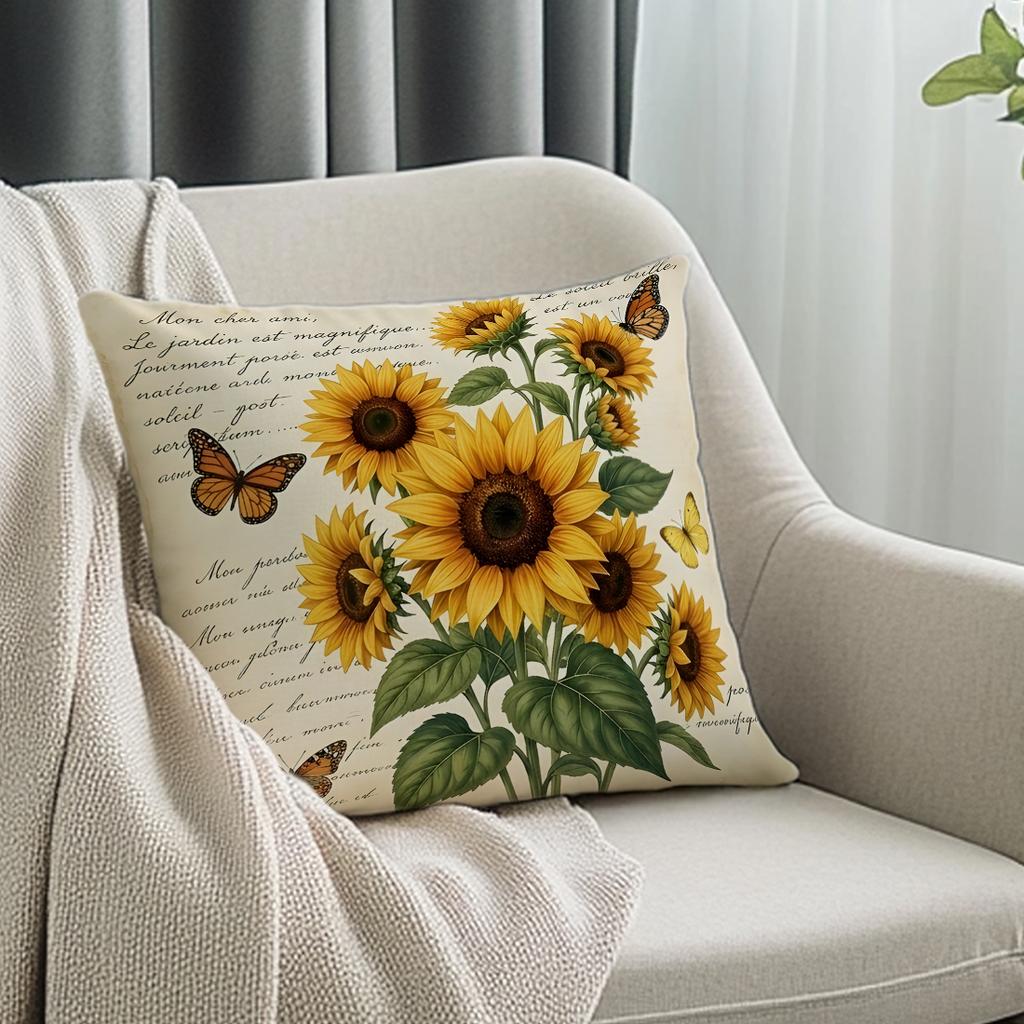1pcs Sunflower Butterfly Cushions Pillowcase Polyester Cushion Cover Throw Pillow Pillowcover Home Car Sofa Decor