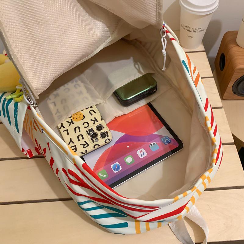 Mochila Escolar de Rayas Arcoíris: Mochila de Contraste para Combinar con Todo para Niñas, Estudiantes de Secundaria y Universidad