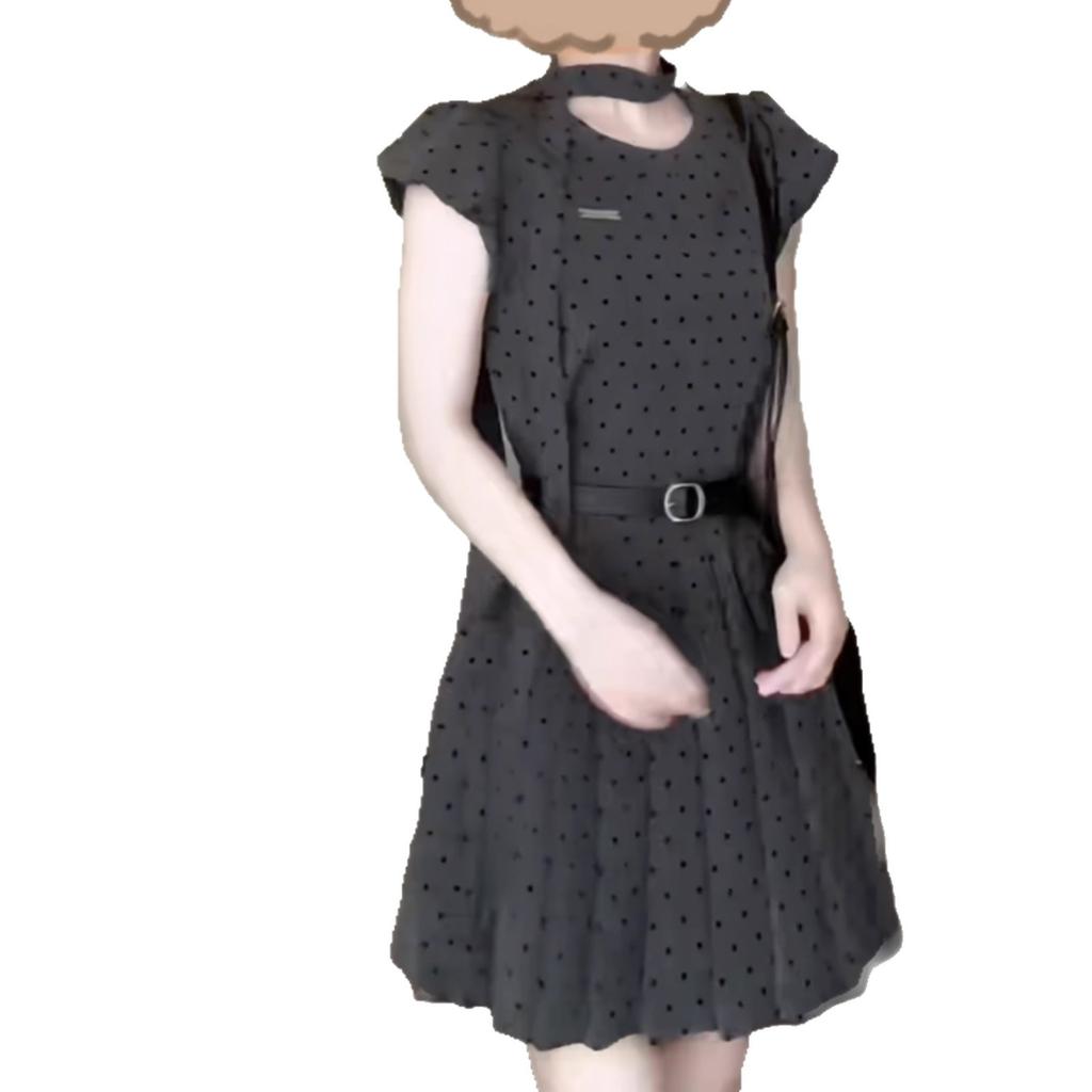Summer new French temperament celebrity high-end polka dot sleeveless dress women's waist and thin short skirt