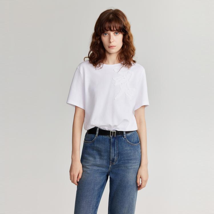 ELLE French Style Basic Elegant Dropped Shoulder Loose Round Neck Short Sleeve T-Shirt Women tops White ET48704
