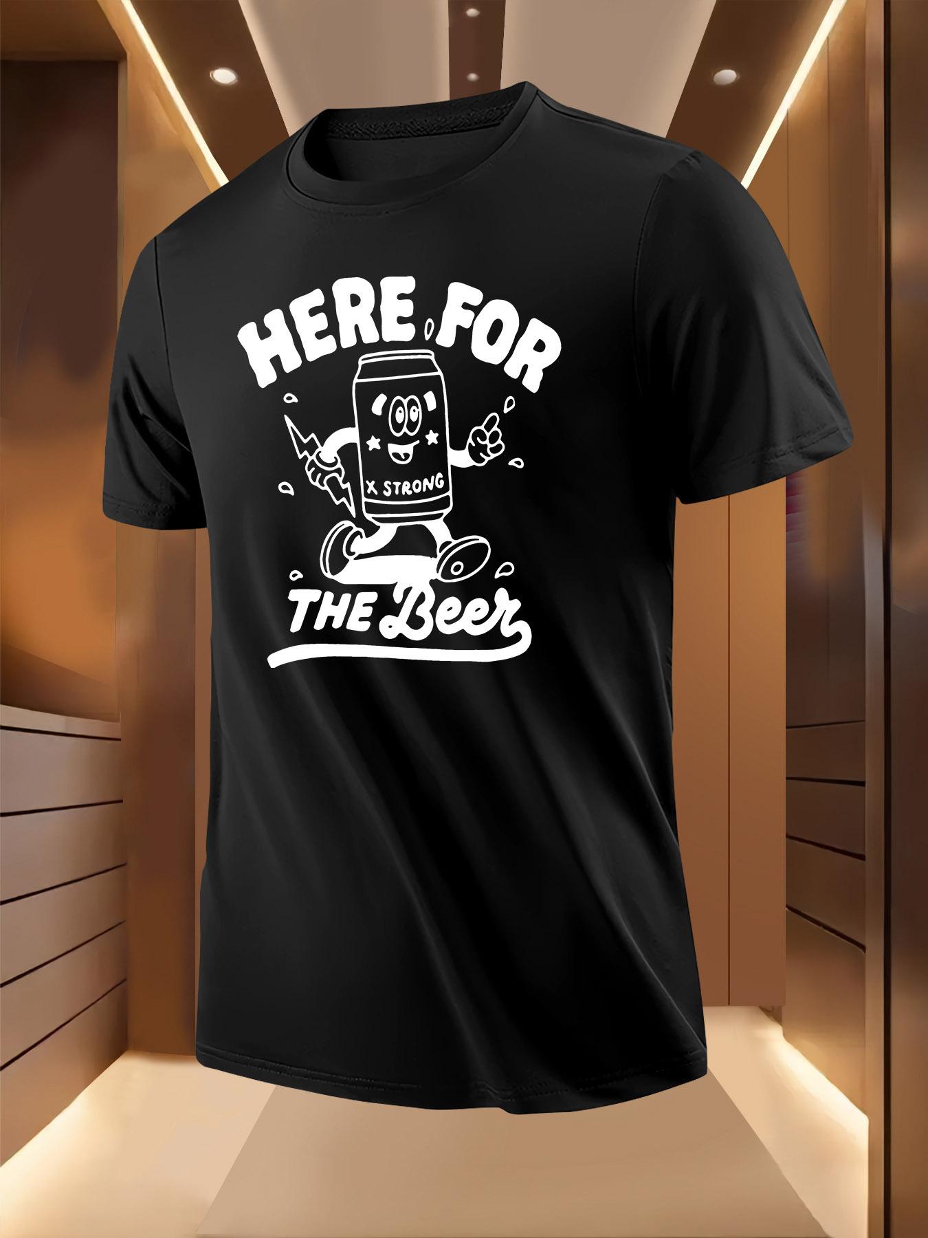Crew Neck Tshirt with Beer Can Graphic Print XXL