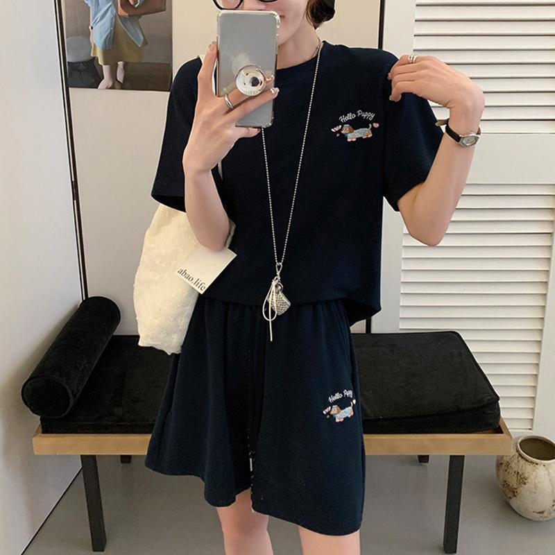 Costum sport casual supradimensionat în stil coreean pentru femei vară harajuku larg tricou cu mânecă scurtă și pantaloni scurți y2k roz Set din două piese de alergare fată tânără