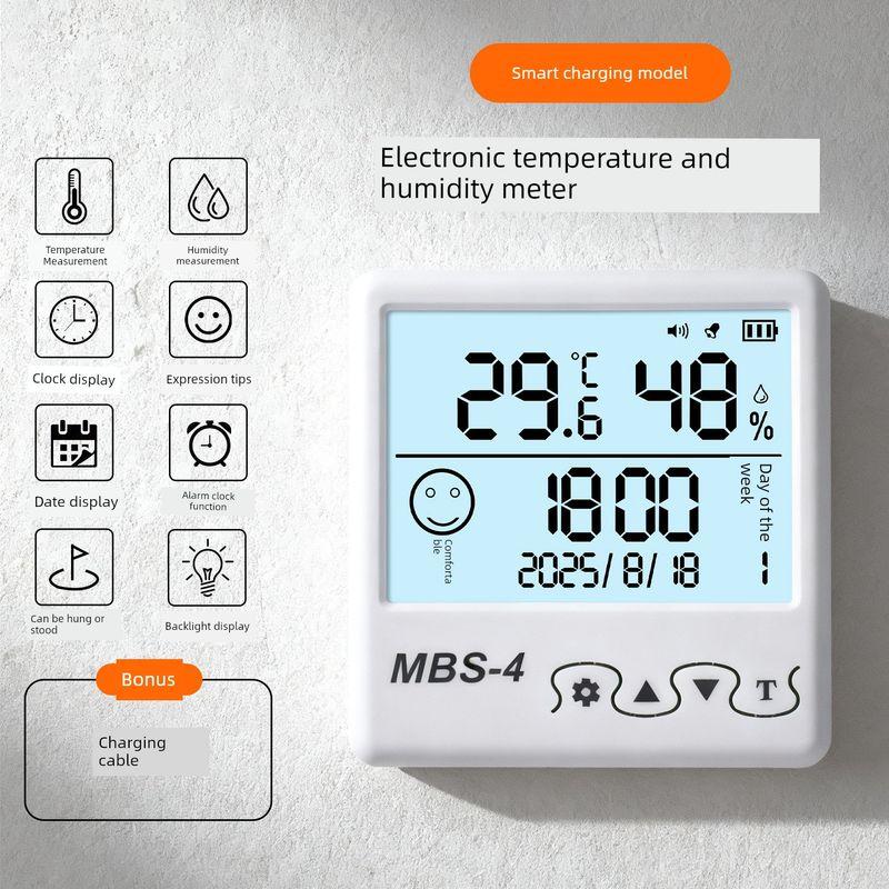 Electronic Temperature and Humidity Meter with Large Screen Digital Display Indoor Thermometer Hygrometer with Alarm Clock for Baby and Kidsren's Room
