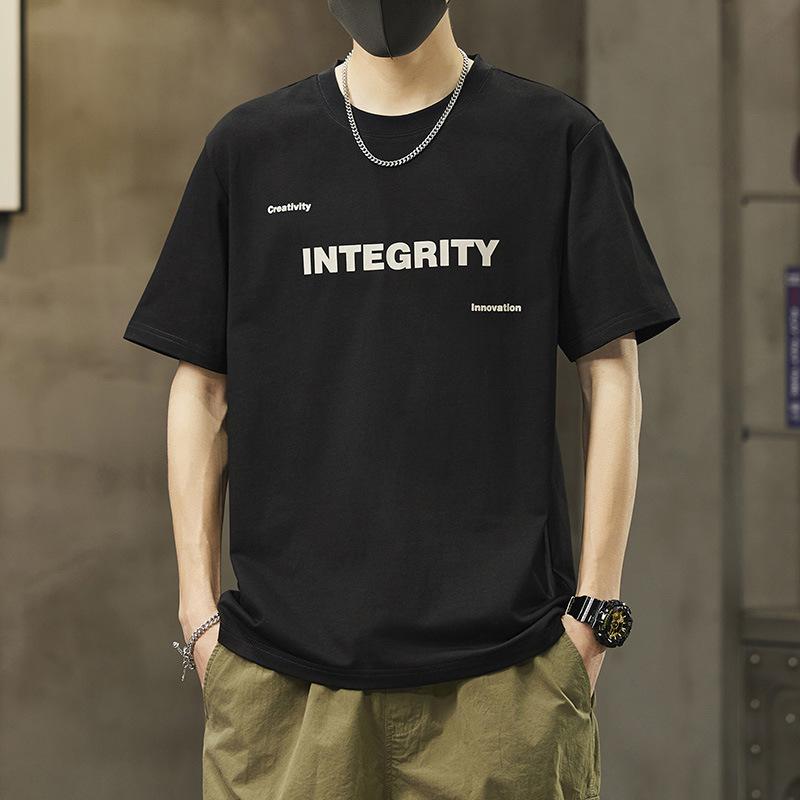Men s Short Sleeve T-Shirt Summer Letter Print Casual Versatile Crew Neck Weight 200g XXXXL 1990₽