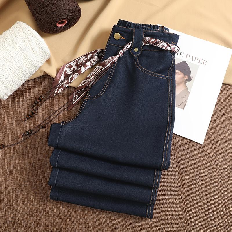 DIMANAF 2025 Autumn Winter Plus Size Women Pants Lady Long Pants Oversized Loose Casual Bottoms Thick Denim Jeans