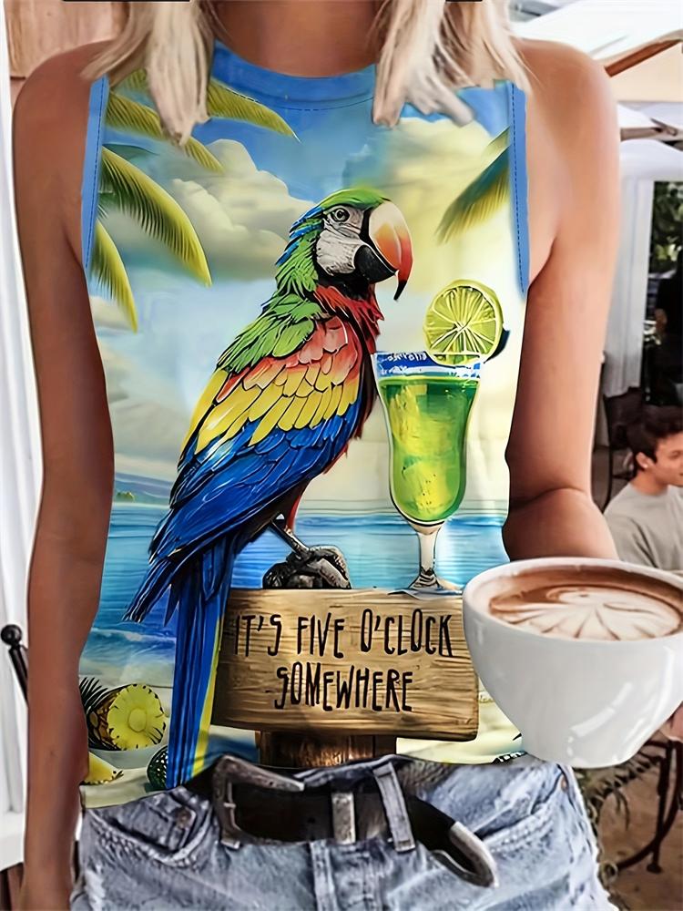 Top na ramiączkach w stylu vintage Etniczny nadruk 3D Damski casualowy letni podkoszulek z okrągłym dekoltem Odkryte ramiona Y2k Bezrękawnik Damski Top Odzież