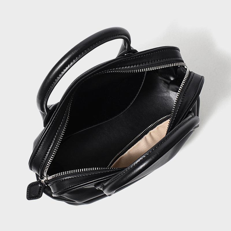 New Bowling Shell Bag Women's Genuine Cowhide Handbag with Pleated Design Large Capacity Crossbody Shoulder Bag for Commute Fashion Daily Use Bag