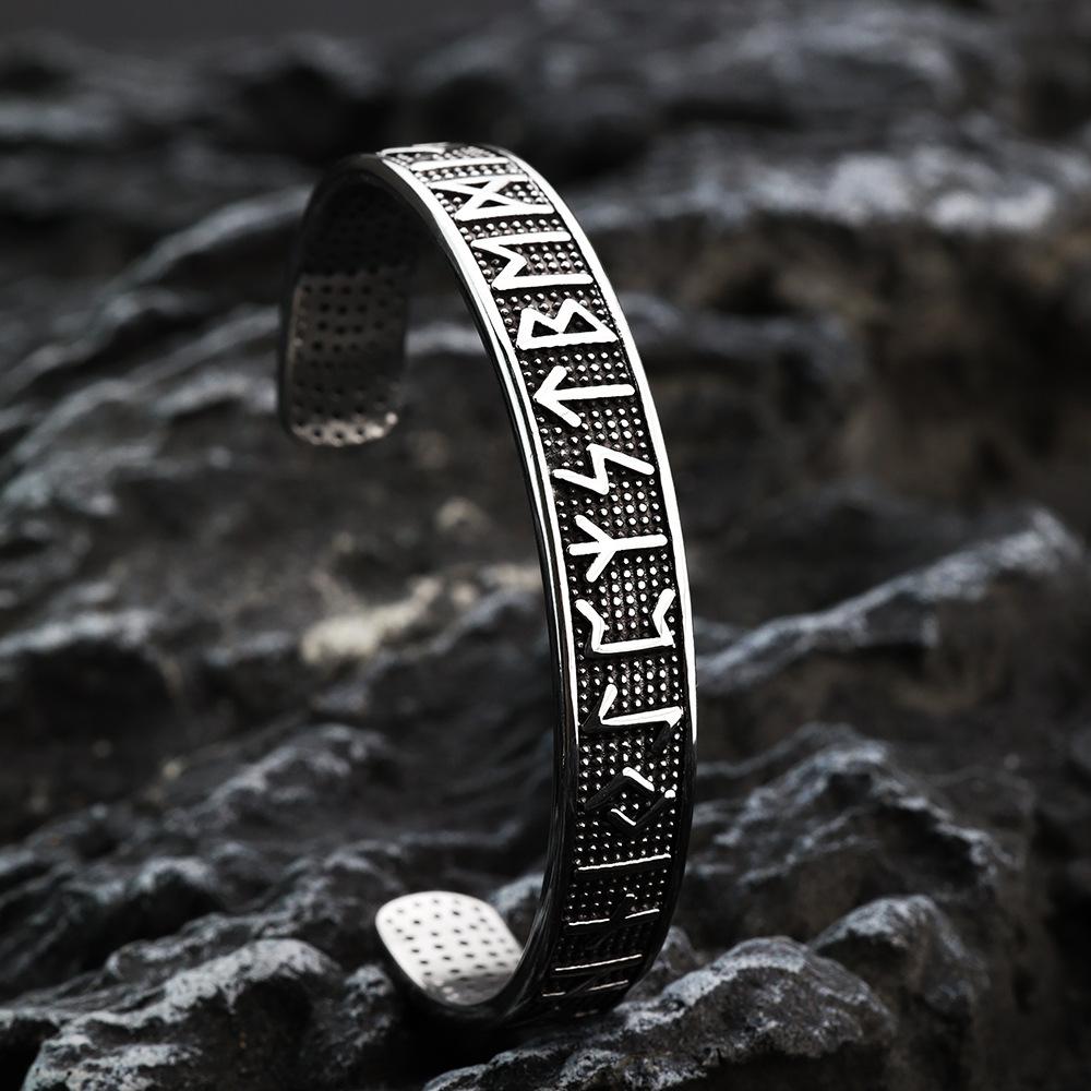 Viking Symbol Stainless Steel Retro Open Cuff Bangle Nordic Style C Bracelet