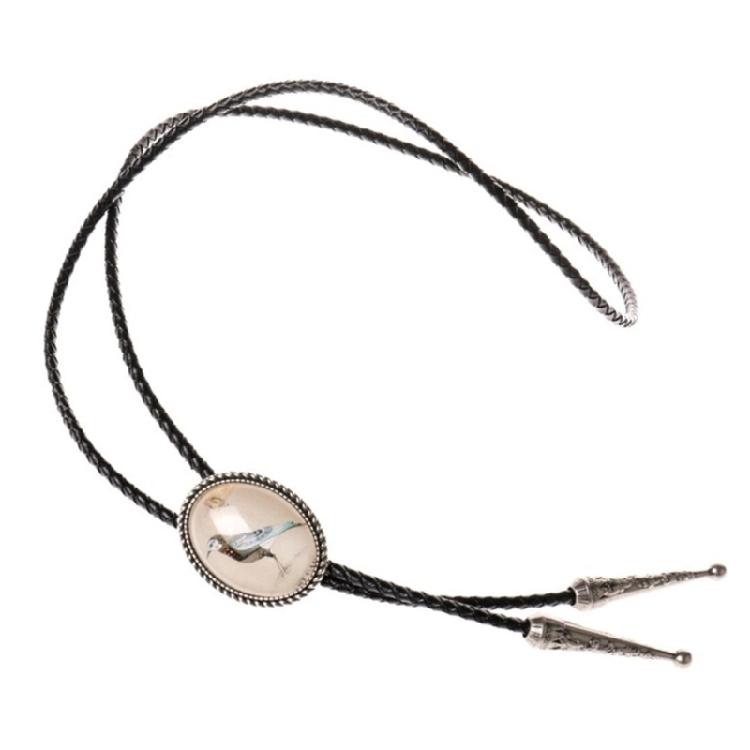 Braided Shoestring Stone Bolo Tie Carved Charm Cowboy Necktie Necklace