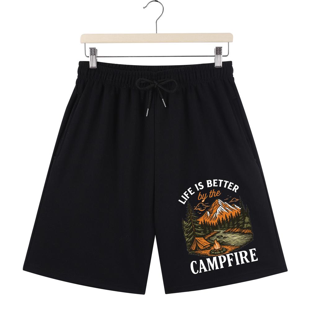 

Life Is Better By The Campfire Printing Pants Mens Sporty Pocket Wide Shorts Basics High Waisted Shorts Oversized Clothes 3XL