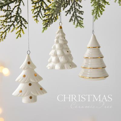 Mini Christmas Tree Pendant Ceramic Xmas Tree Hanging Ornaments Nostalgic Mini Trees for Holiday Home Decoration