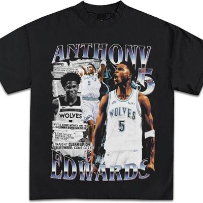 Anthony Edwards Newspaper Graphic T-Shirt  Y2K Vintage Basketball Rap Premium Heavyweight Shirt for Men & Women