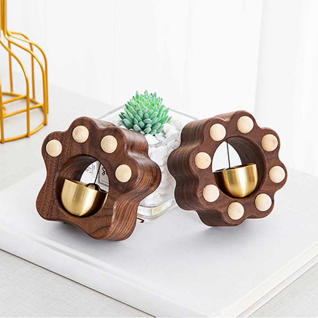 Shopkeeper Bell Cute Cat Claw Wood Brass Magnetic Door Opening Bell for Home Store Entrance 7x7.5cm