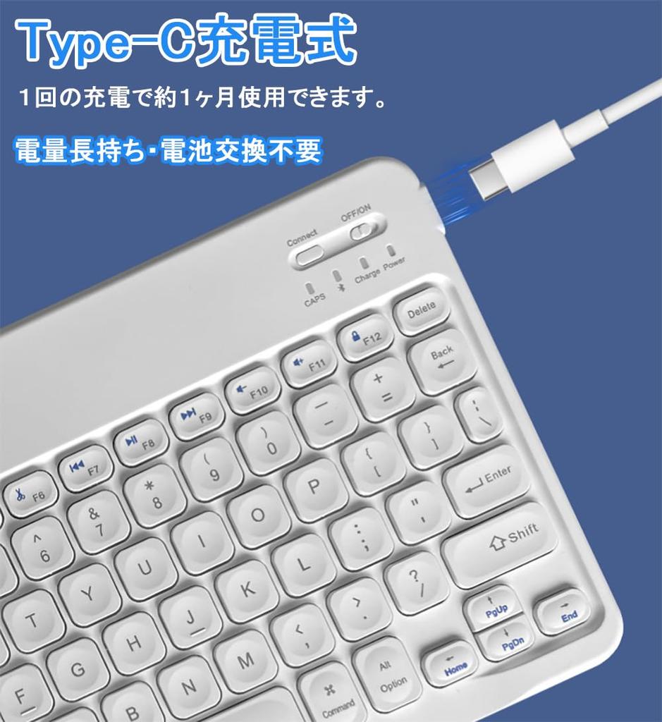 Wireless Bluetooth Keyboard for Tablets, iPad, iPhone, and Smartphones, Type-C Rechargeable, English Layout, Slim, Lightweight, Compact, Compatible