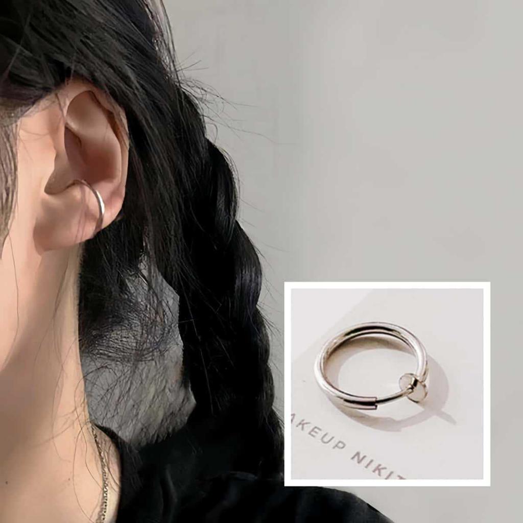 Boucles d'oreilles et manchettes d'oreille circulaires minimalistes unisexes coréennes hip-hop en acier titane