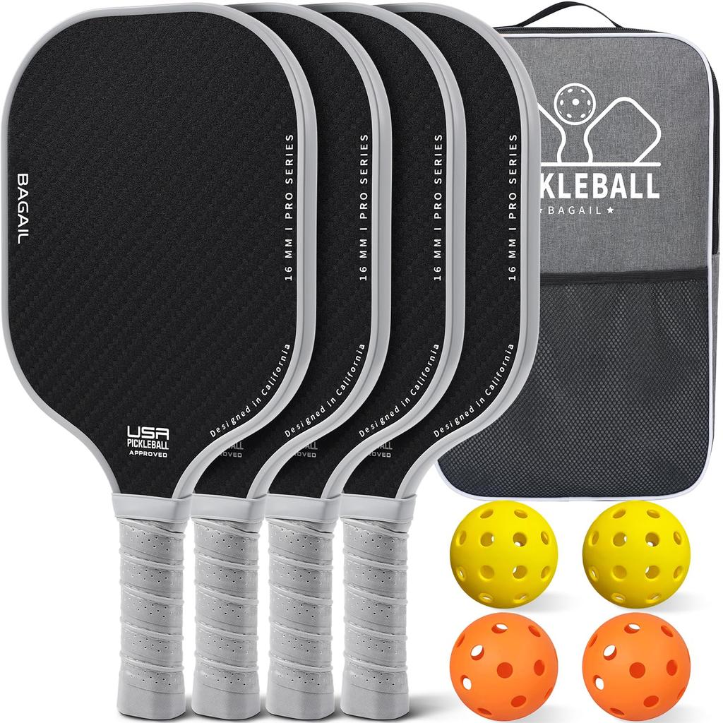 BAGAIL Pickleball Paddles USAPA Honeycomb with Pickleball Carry Pickleball Gift for Beginners and Gray & Rackets, Approved, Non-Slip Sweat-Absorbing