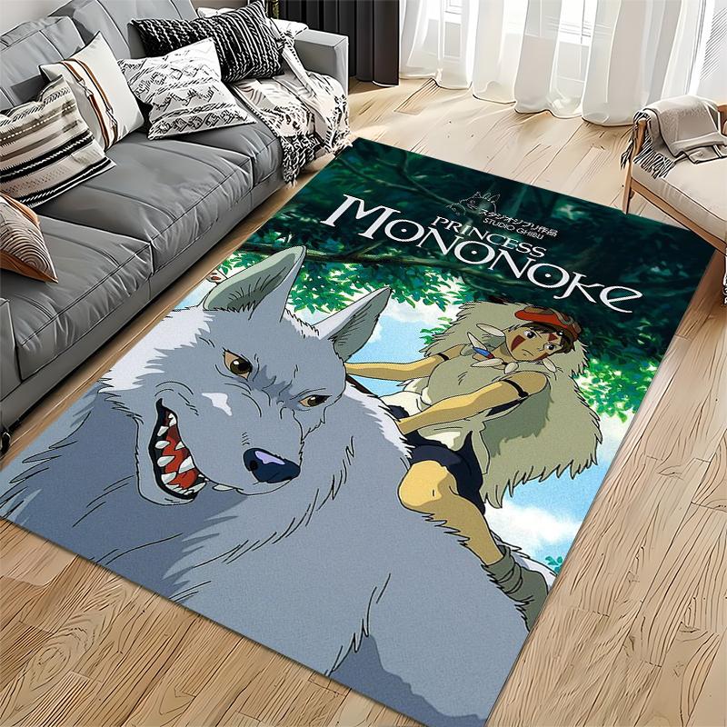 Area Rug, Princess Mononoke Moro Wolf Official Movie Poster Ghibli, Playroom Decor, Non-Slip Mat