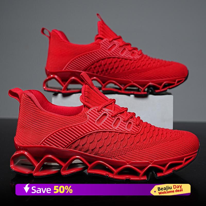 

Men Sports Running Shoes Casual Marathon Breathable Lightweight Women s Comfortable Athletic Nonskid Walking Sneakers Youth 48 червоний