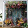 Beau rideau de douche en tissu imprimé fleurs de jardin de campagne style maison, rideau de salle de bain, rideau de décoration intérieure avec crochets