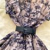 Women's Lapel Collar Vintage Midi Shirt Dress Summer Runway Pleated Short Sleeve Retro Jungle Print Belt Ladies Midi Dresses