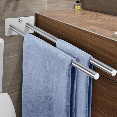 Stainless Steel Towel Holder No Drill Wall Shower Towel Shelf Kitchen Towel Hanger Self Adhesive Double Bar Bathroom Towel Rack