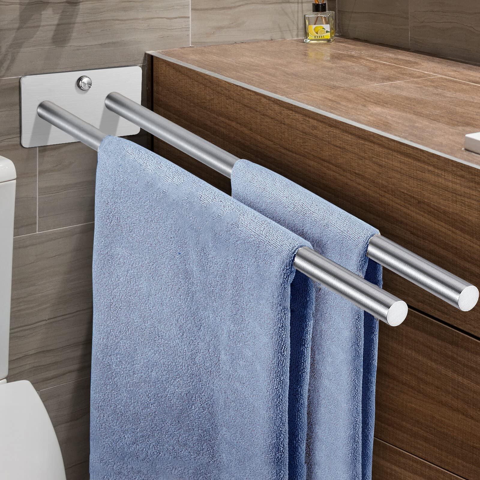 

Stainless Steel Bathroom Towel Rack Wall Mounted Double Rod Towel Bar Shower Towel Holder Bathroom Organizer Household Items